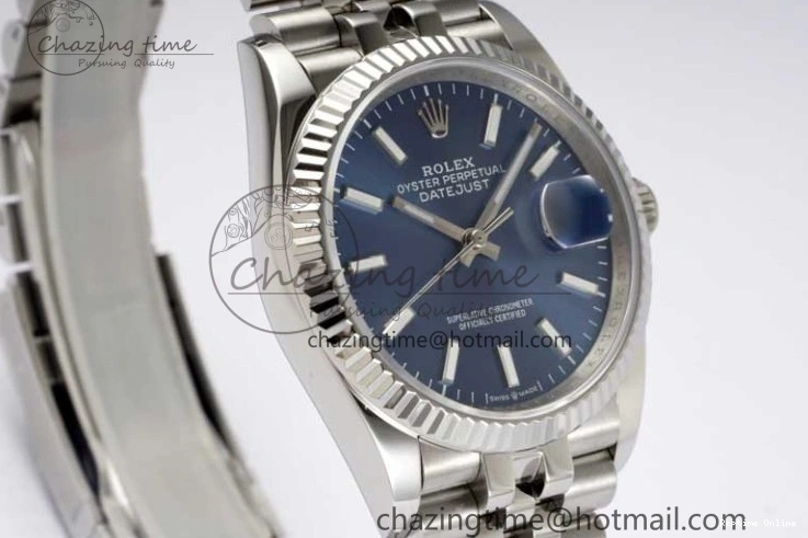 0103 EasyCare DateJust 36 DIWF 1:1 Best Edition 904L Steel Blue Stick Dial on Jubilee Bracelet SA 2317